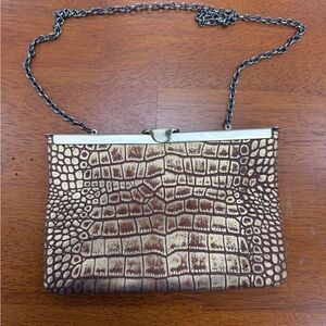 Patricia Nash Gold and Brown Croc-Embossed Chain Clutch